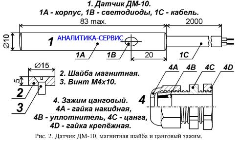 Чертеж датчика ДМ-10 магнитная шайба цанговый зажим